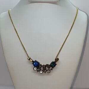 Gold-Tone Blue Green Rhinestone Necklace